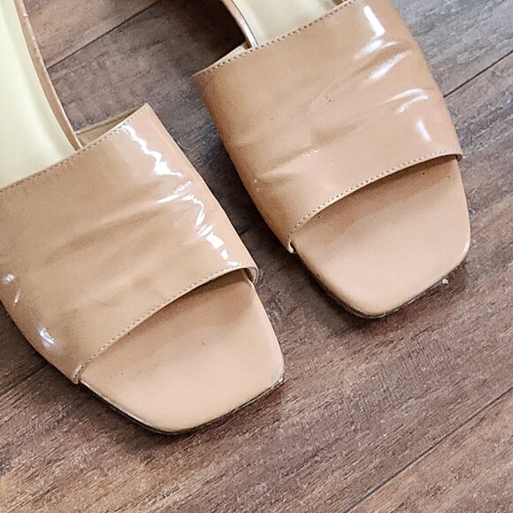 Reformation Mules Slide Size 9.5 Nude Patent Leather Open Toe Sandals Classic - Picture 2 of 10